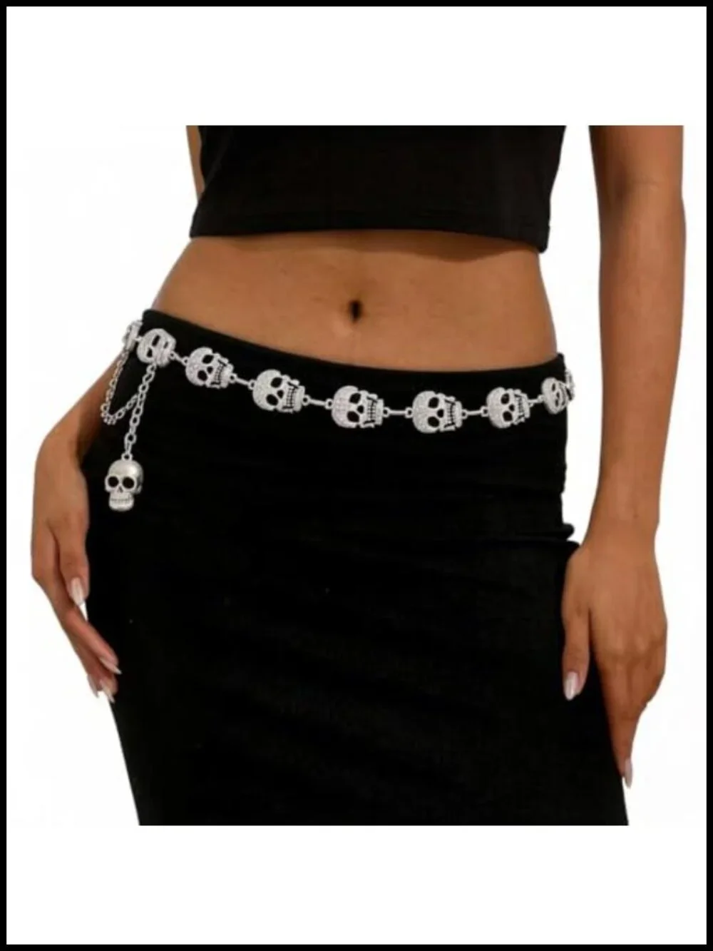 Gothic Skull Chain Belt for Women, Rhinestone Punk Waist Chain, Halloween